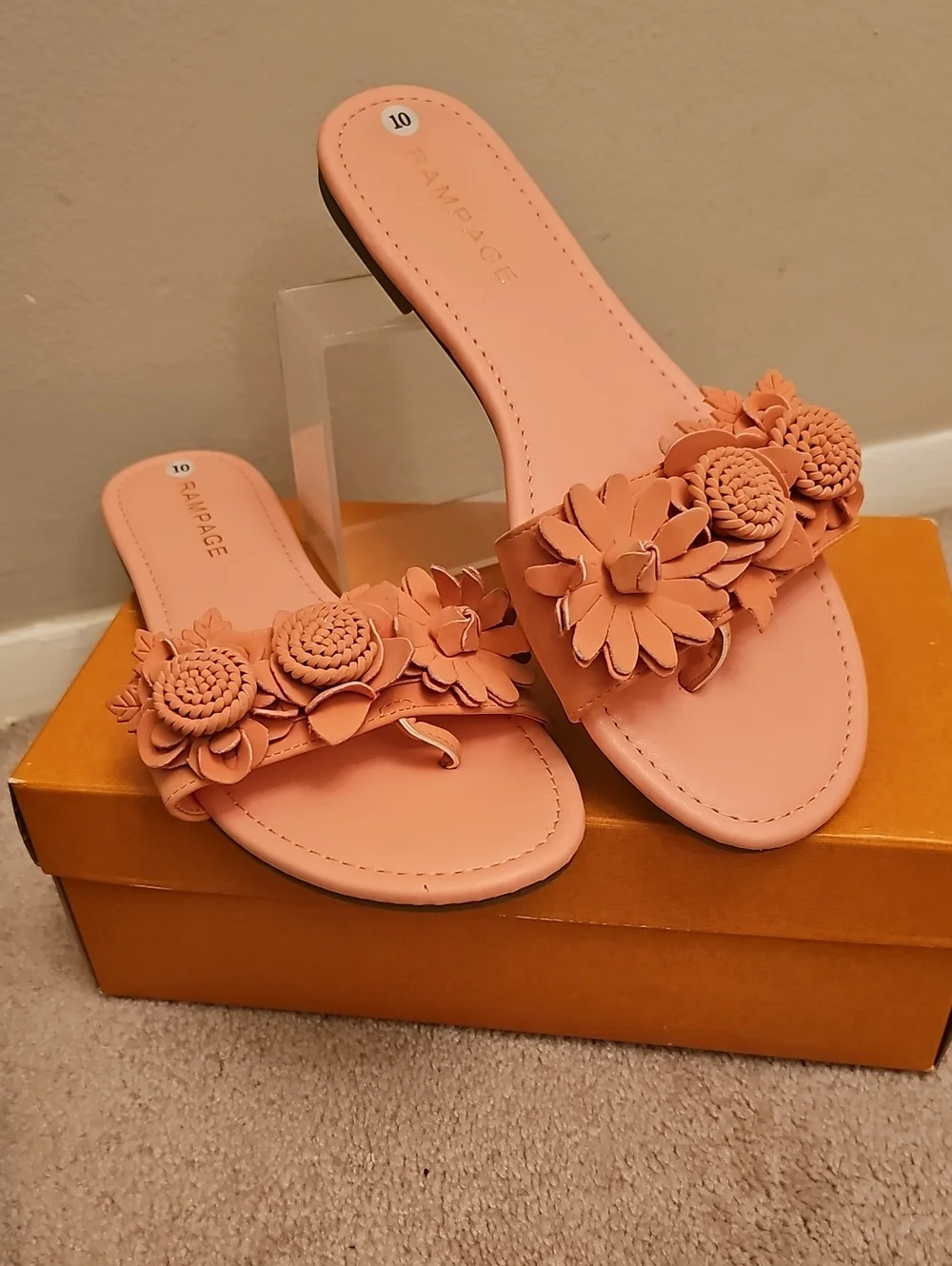 Rampage Coral Pink Floral Slide Sandals - Picture 1 of 6